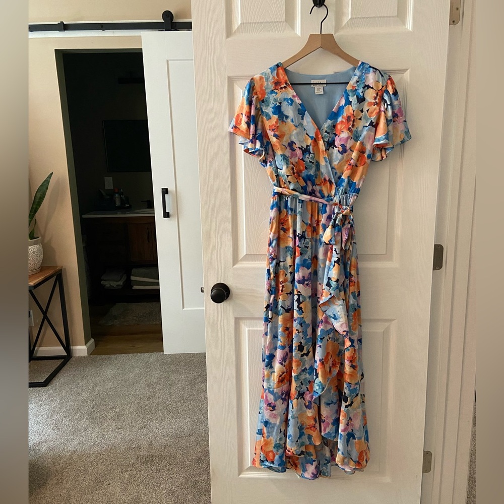 Nicole Miller Satin Watercolor Floral Dress